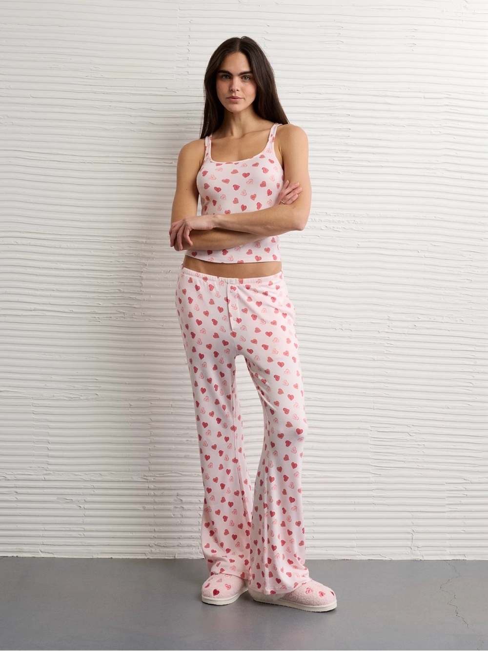 NWT American Eagle Luxe Plush Candy Hearts Lounge PJ Set Pink Size M (8-10)